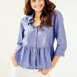 Lilly Pulitizer Carina Peplum Button Down Womens M Long Sleeve Lightweight Top